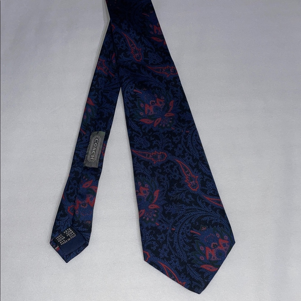 Coach Navy and Red Paisley Silk Tie